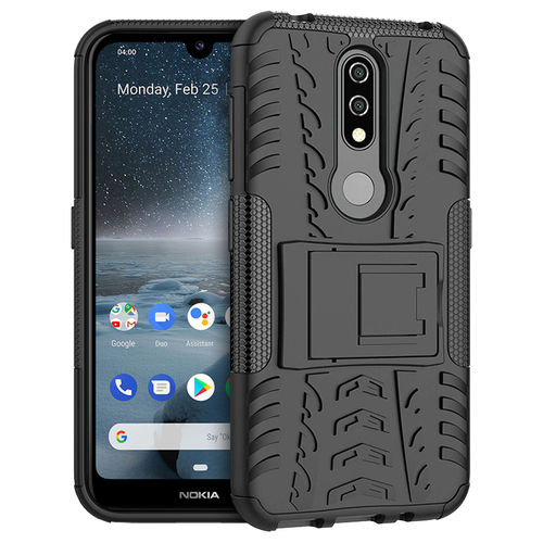 Dual Layer Rugged Tough Shockproof Case & Stand for Nokia 4.2 - Black